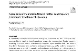 Social Entrepreneurship: A Needed Tool for Contemporary Community Development Education; Craig Talmage